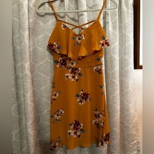 Floral Gold Strapless Dress